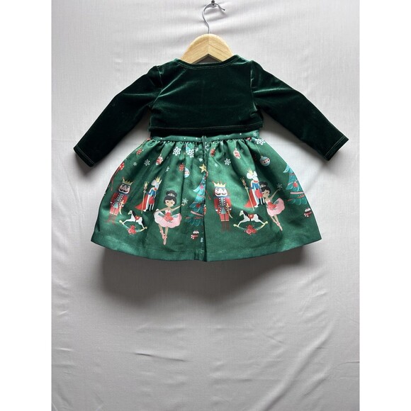 Bonnie Baby Girls 12 Month Christmas Dress + Shrug Green Velvet Nutcrackers Bow - Picture 4 of 9